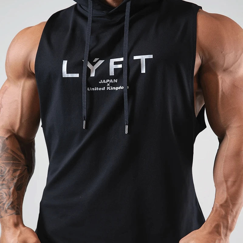 Men's Workout Hooded Tank Tops Bodybuilding Muscle Cut Off T Shirt Sleeveless Gym Hoodies