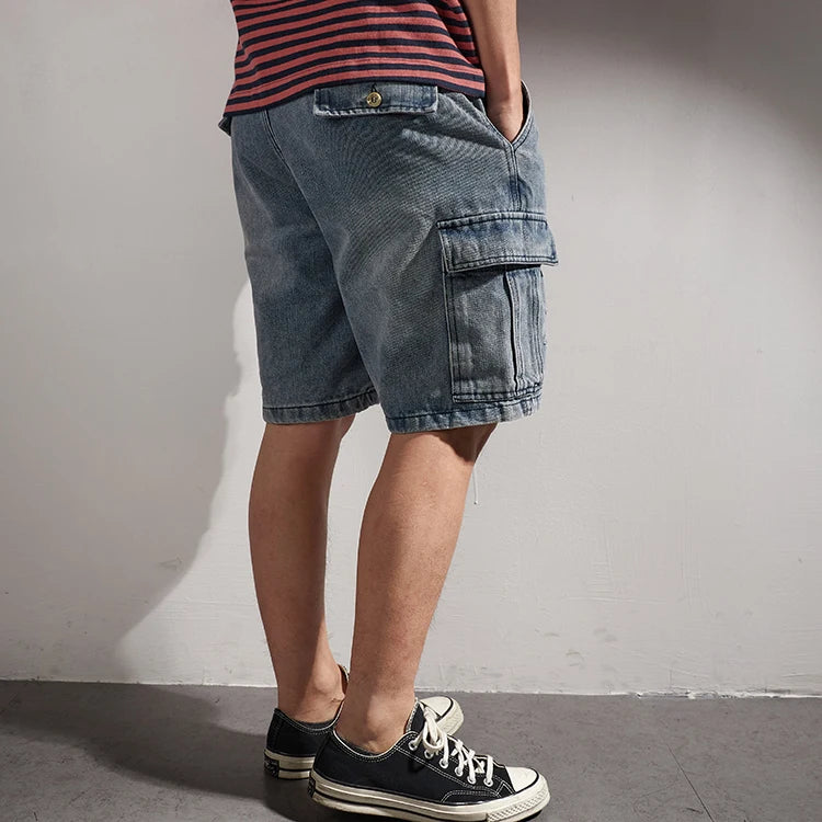 Retro Denim Utility Knee Shorts