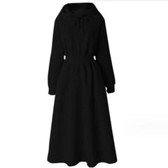 Hooded Mid-Calf Sweatshirt Dress for Autumn Winter