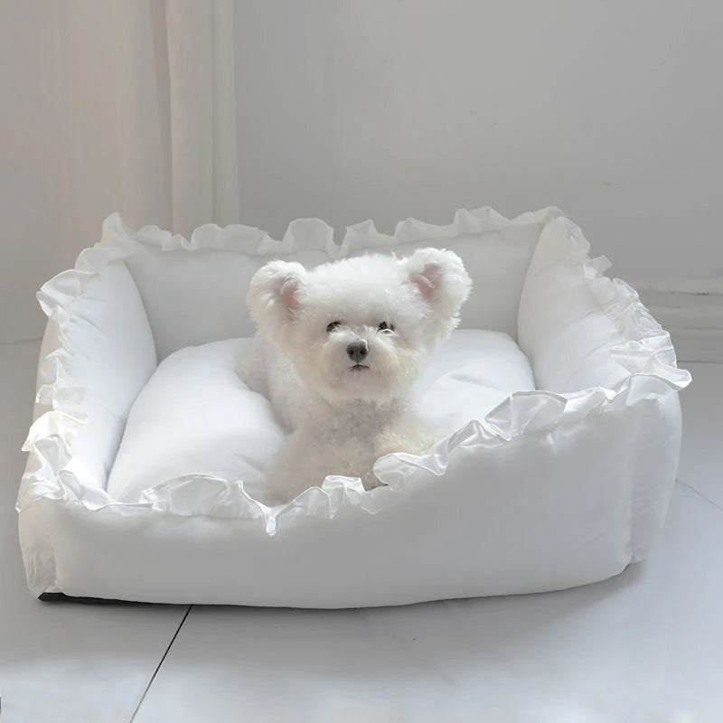 Pet Dog Lace Bed Cat Bed Cute Puppy Square Sleeping Cushion Bed Cat Sofa Warming Dog Nest with Pillow Washable Pet Bed S~L