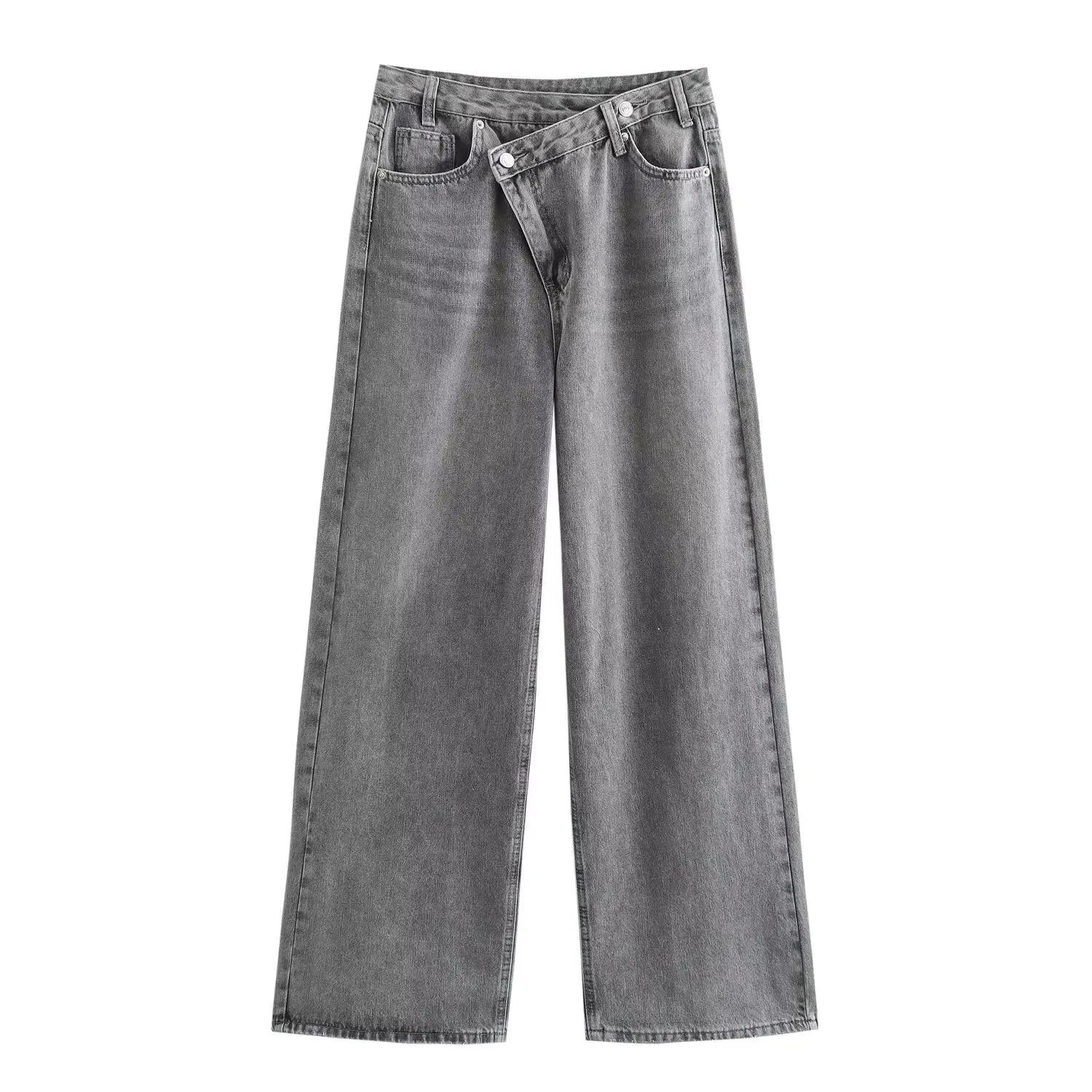 Slanted Placket Retro Wide Jeans