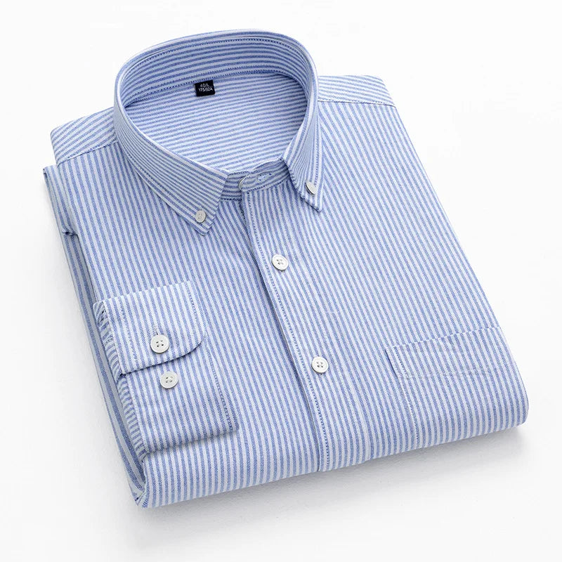 Striped Plaid Cotton Slim Shirt