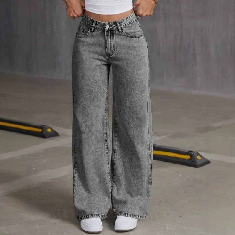 Mens Jeans Vintage Bow Embroidery Washed Denim Pants Harajuku Unisex Loose Fit Straight Leg Streetwear Casual Fashion Trend New