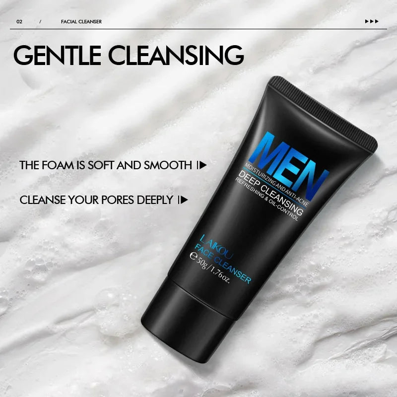 LAIKOU Men Face Cleanser 50g Deep Cleansing Oil Control Anti Acne Refreshing Moisturizing Facial Wash For Men Skin Care