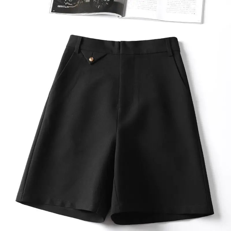 Suit Shorts Women's Summer New High-waist Slim Mid-pants A-line Wide-leg Pants