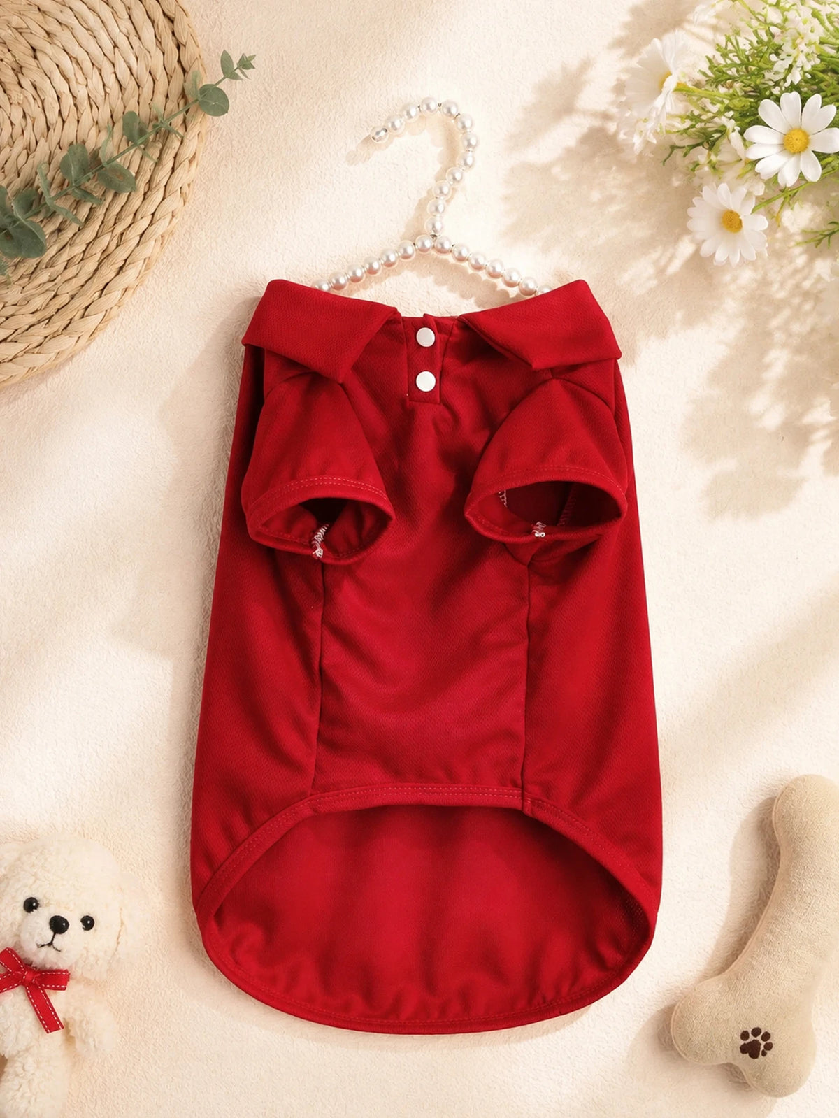 Pet Red Polo Shirt, Classic Collared Shirt for Small Dogs and Cats, Soft and Breathable Puppy Clothing, Comfortable Casual Pet Outfit, Suitable for Daily Walks, Outdoor Activities, and Wearing in Spring, Autumn, and Summer