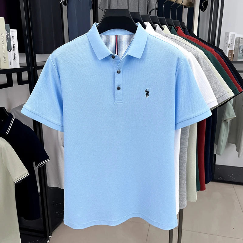 100% pure cotton short sleeved men's polo shirt summer fashion high-end brand pony embroidery golf top casual business T-shirt