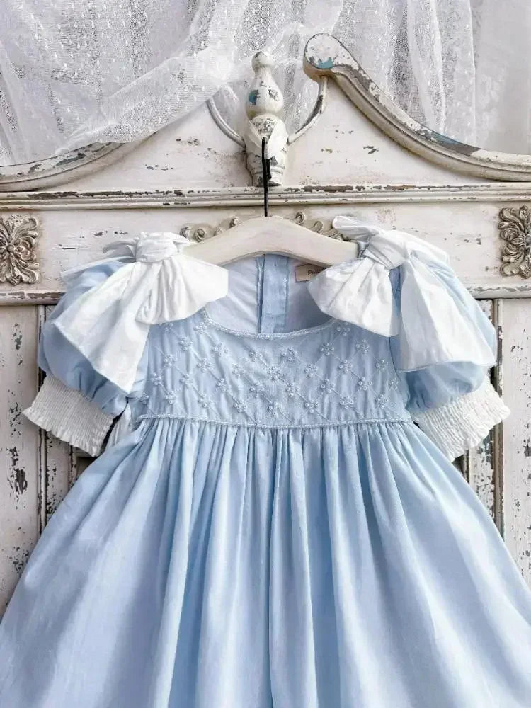 Embroidered Bow Princess Girls Dress