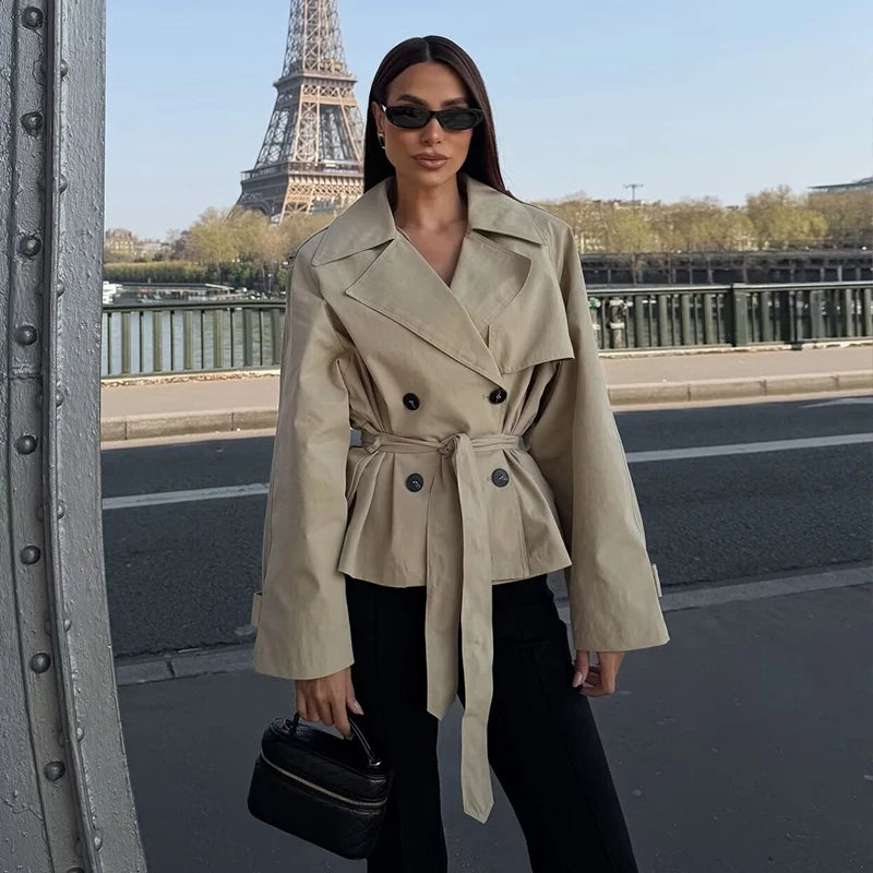 Women's Jacket 2026 New Spring Fashion Khkai Belted Short Jacket for Women Autumn Ladies Jacket Casaul Chic Women Outerwear