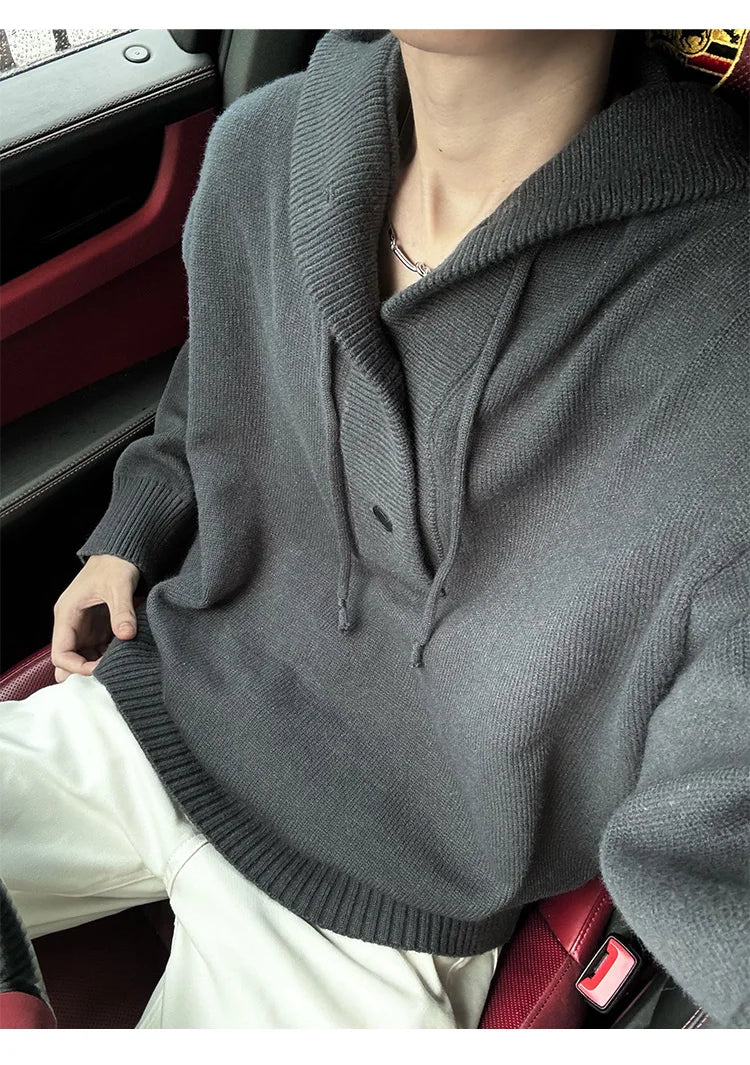 New Autumn Winter Sweaters for Men Loose Trendy Brand Hooded Pullover Sweaters
