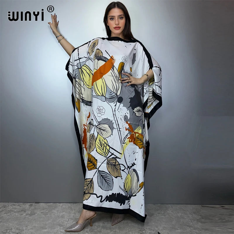 Printed Dresses For Women 2025 Fashion Design Loose Dress Batwing Maxi Long Femme Vestidos Summer Autumn Party Elegant Dress