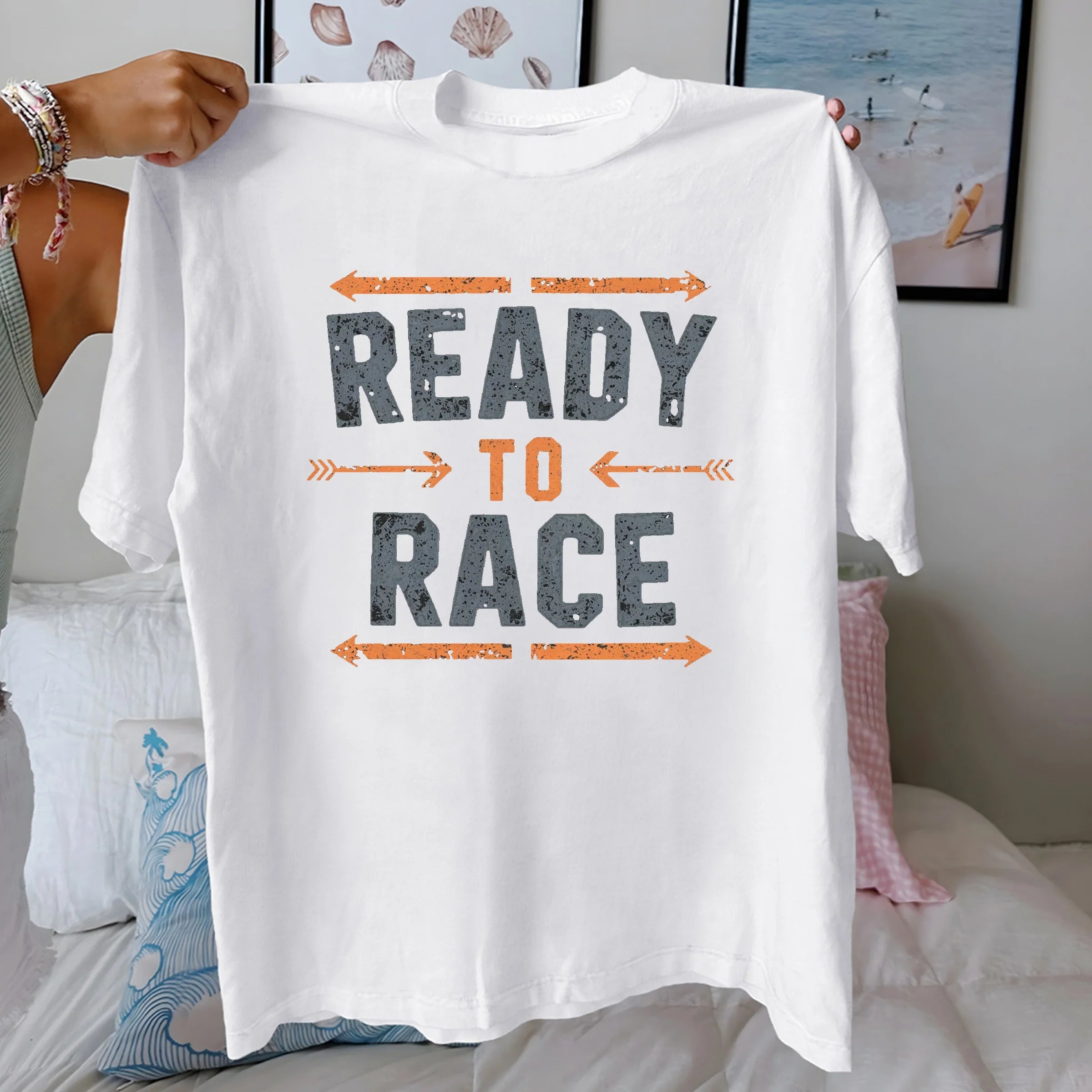 READY TO RACE Distressed Cotton T-Shirt