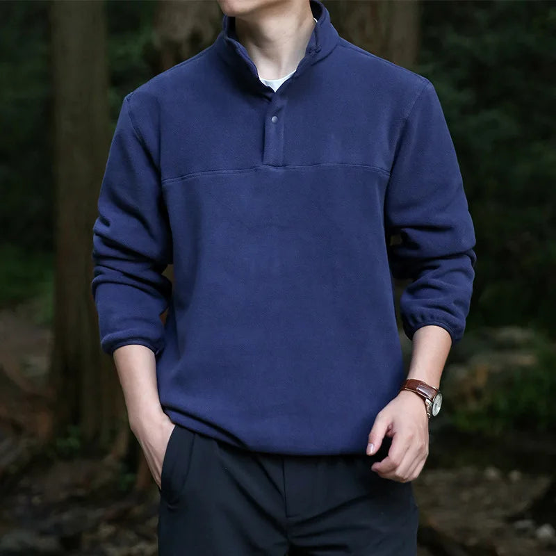 2025 Men Sweatshirt Turtleneck Half Button Pullover Male Polar Fleece Casual Basic Elegant Work Wear Winter Autumn Warm Jacket