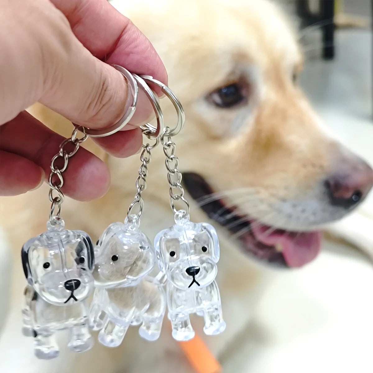 Transparent Cute Dog Pendant Keychain Creative Pet Hair Storage Capsule Hanging Ornament for Pet Lover DIY Pet Memorial Keychain