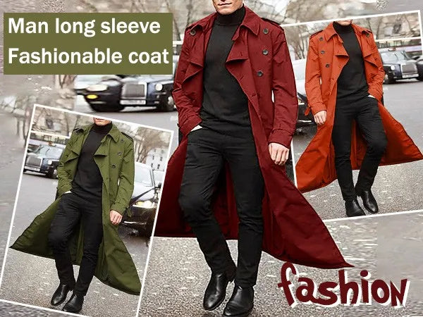 Men’s Luxury Full-Length Trench Coat – England Style Business Overcoat