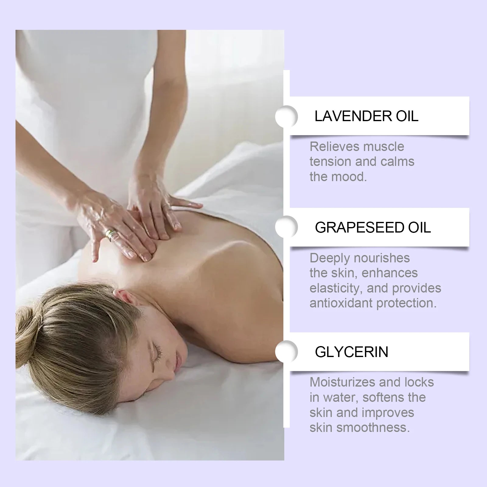 Lavender Essential Oil Moisturizing Body Skin Smoothing Soft Stress Relief Muscle Sore Help Sleep Spa Relaxing Massage Oil