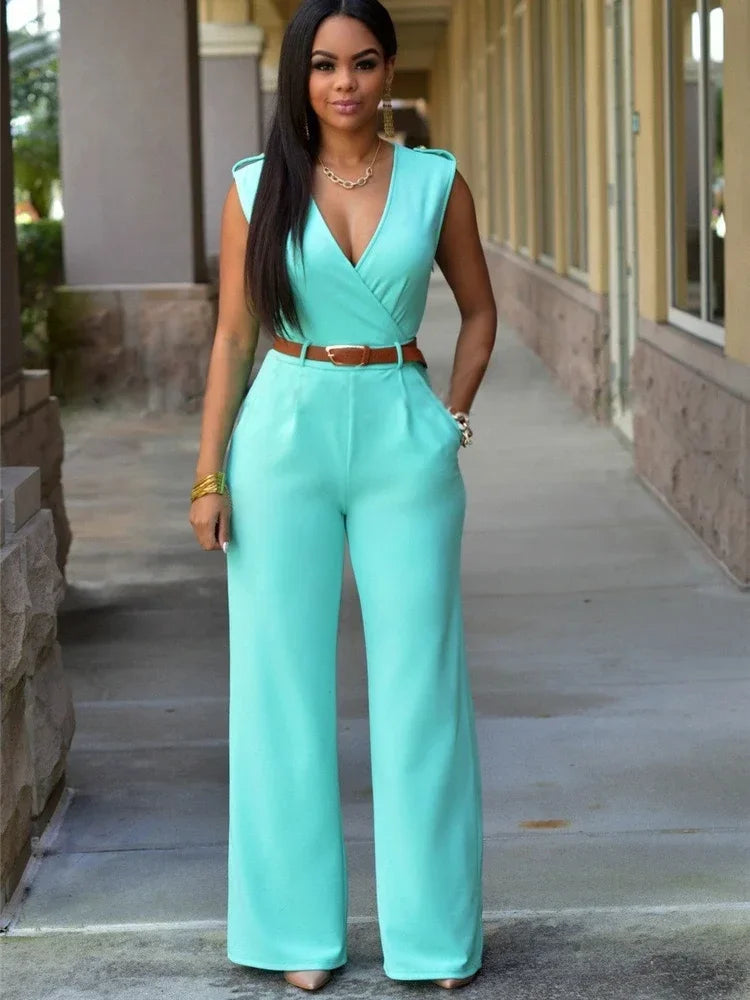 Elegant Deep V Wrap Jumpsuit