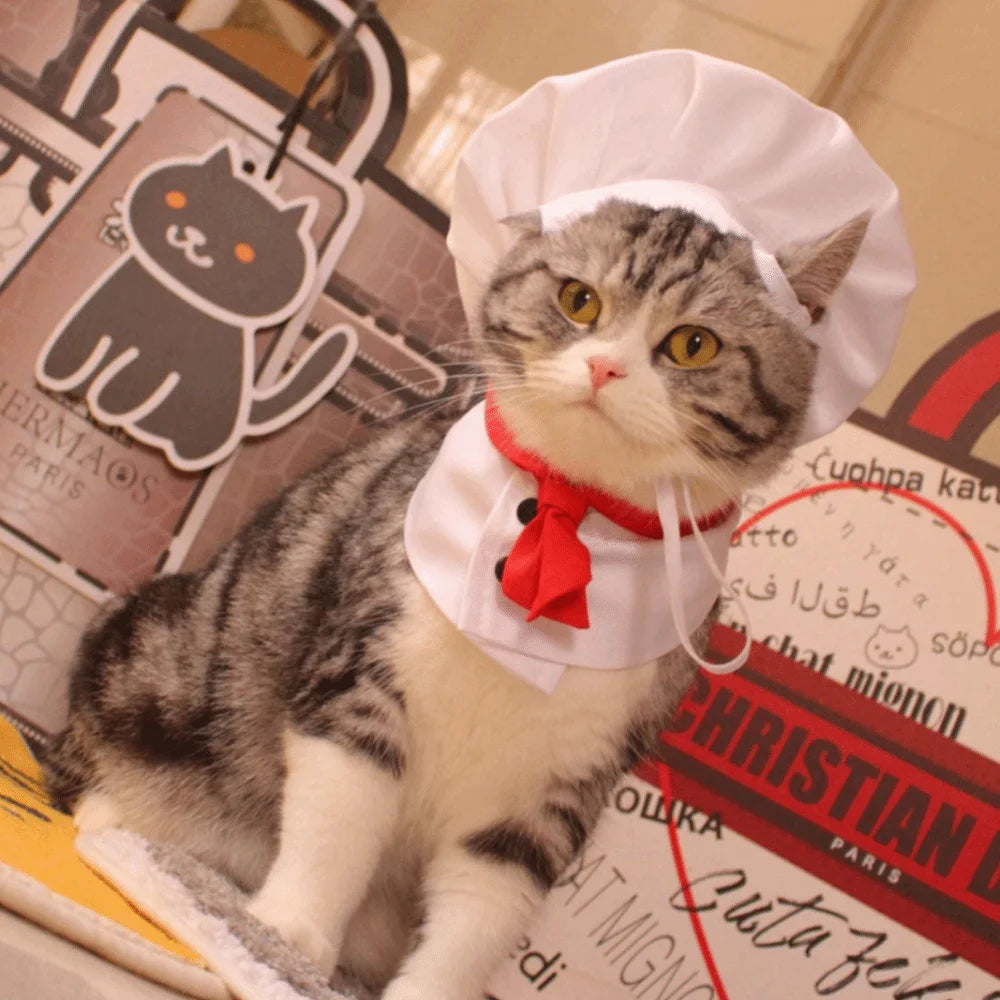 Pet Accessories Cute Pet Cooking King Hat Adjustable Comfortable Chef Hat Set Stylish Cat Cosplay Hat Pet Fashion Show