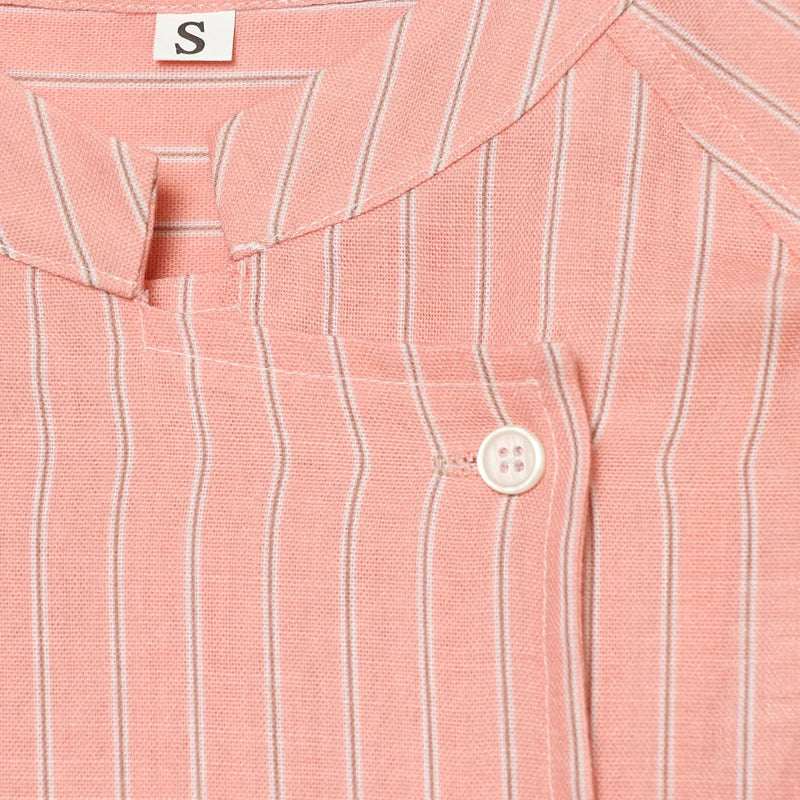 Women's Pink Striped Shirts Summer Asymmetric Button Mid Sleeve Loose Fit Shirts Casual Office Look Vintage Elegant Female Tops