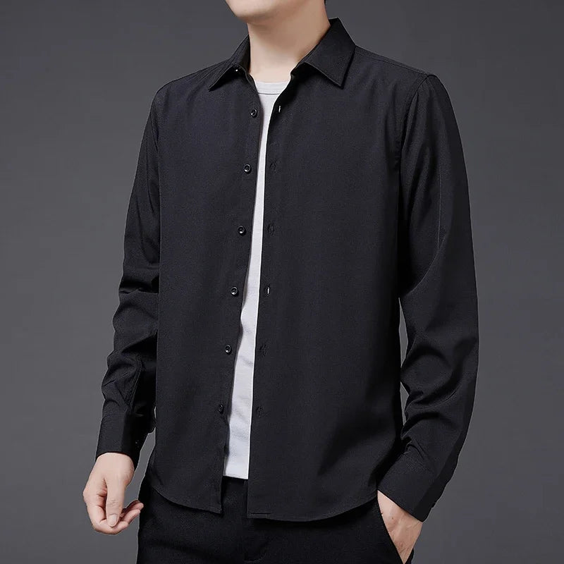 Stretch Solid Business Shirt Men