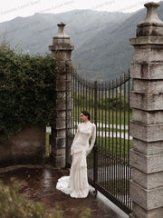 Elegant Mermaid Wedding Dresses Lace Long Sleeves Bridal Gown High Collar Exquisite Corset Party Dress robe de mariée Customized