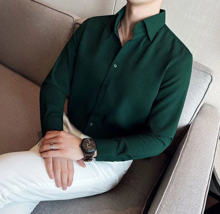 Slim Waffle Business Shirt Men