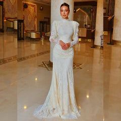 Elegant Ivory Wedding Dresses 2026 Trend Luxury Evening Dresses High Neck Lace Mermaid Bridesmaid Dress Prom Dresses