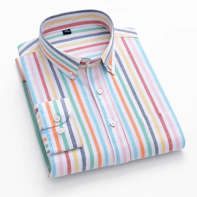 Striped Plaid Cotton Slim Shirt