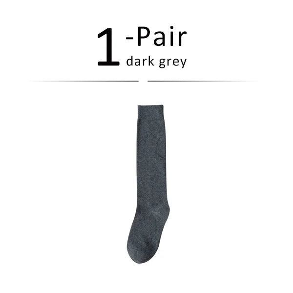Solid Cotton Thigh High Socks