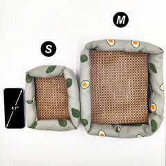 Pet Sleep Bed Rectangle Mat with Rattan Cooling Pad for Small Animals Dogs Cats Rabbit Guinea Pig Hamster Squirrel All Seasons