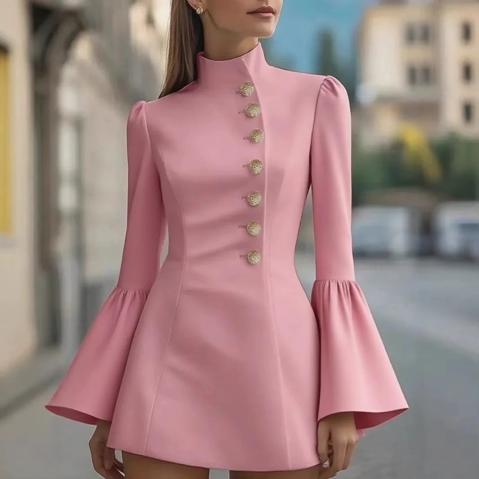 Elegant Bell Sleeve Slim Midi Dress