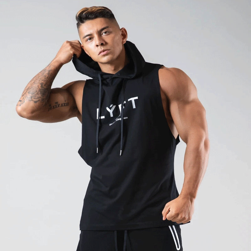 Men's Workout Hooded Tank Tops Bodybuilding Muscle Cut Off T Shirt Sleeveless Gym Hoodies