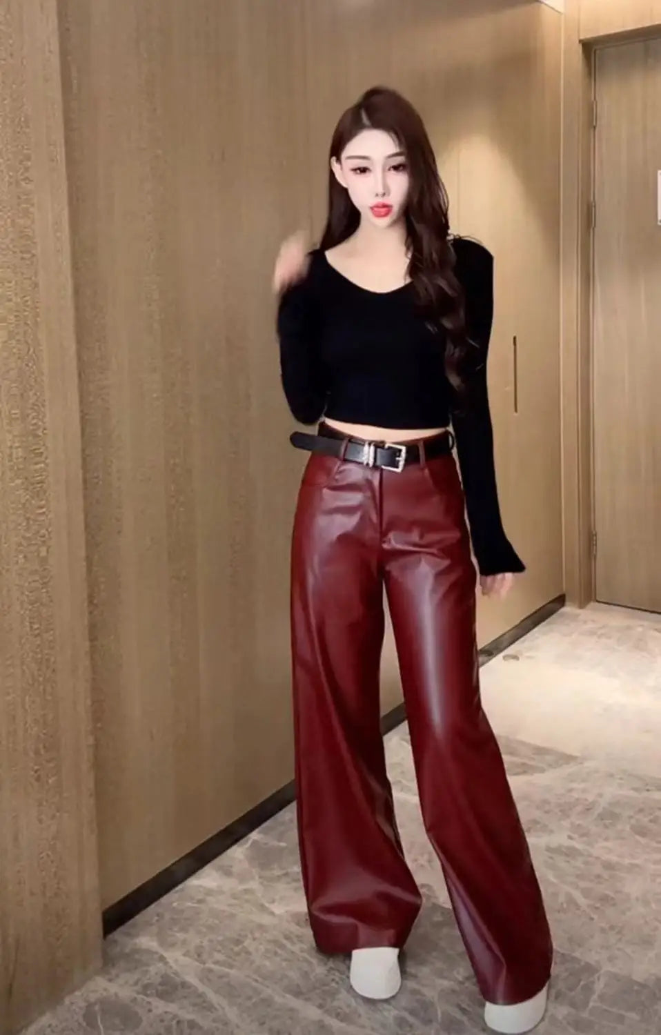 Black PU Leather Flare Pants