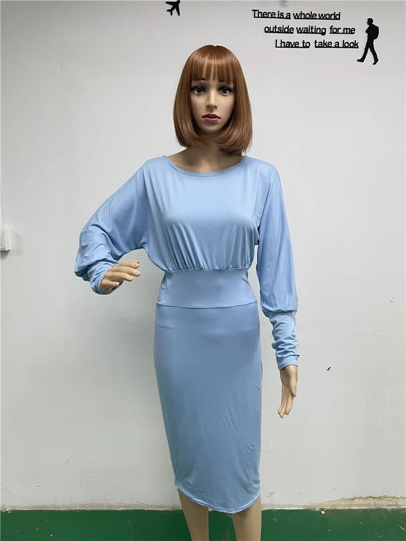 Elegant Lantern Sleeve Midi Dress