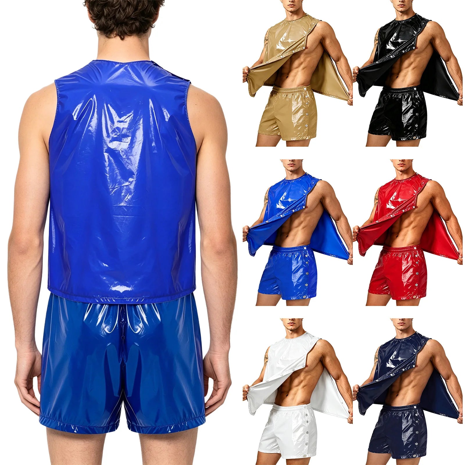 Mens Special Needs Waterproof Sweat Tracksuit Tank Tops And Sides Buttons Boxer Shorts Two Pieces Outfit Adaptive Clothing