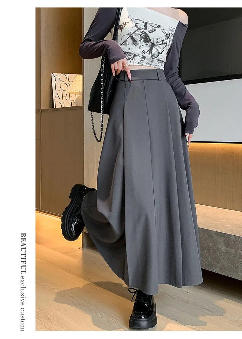 Elegant Skirts for Women Korean Style Long Skirt Female Black Pleated Midi Skirt Women's Clothing Office Lady Skirts Outfits New
