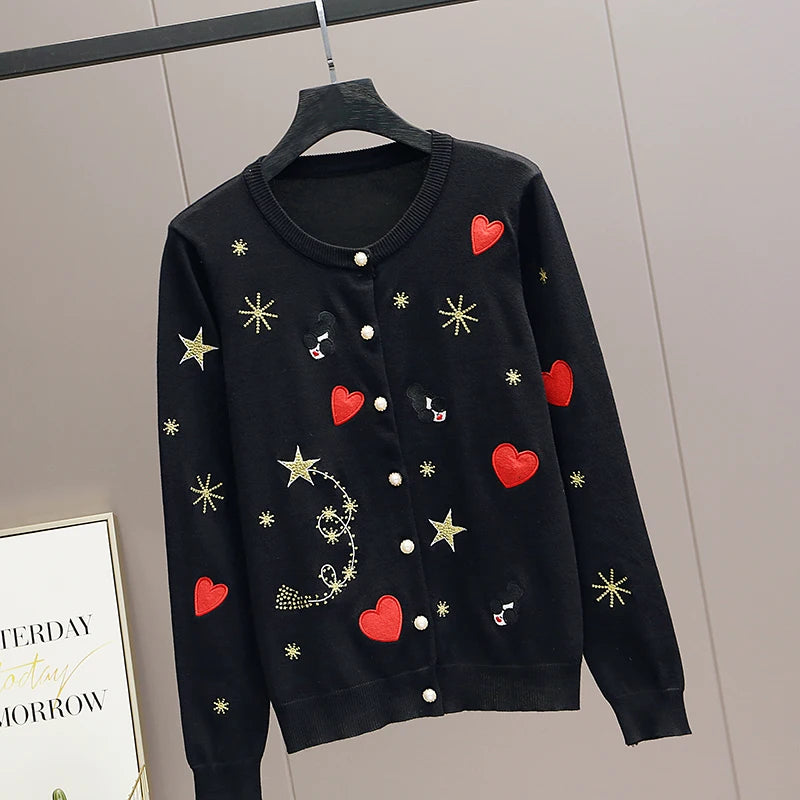 Embroidered Knit Cardigan Sweater