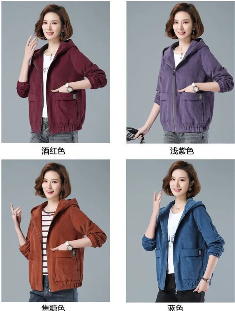Corduroy Hooded Loose Jacket