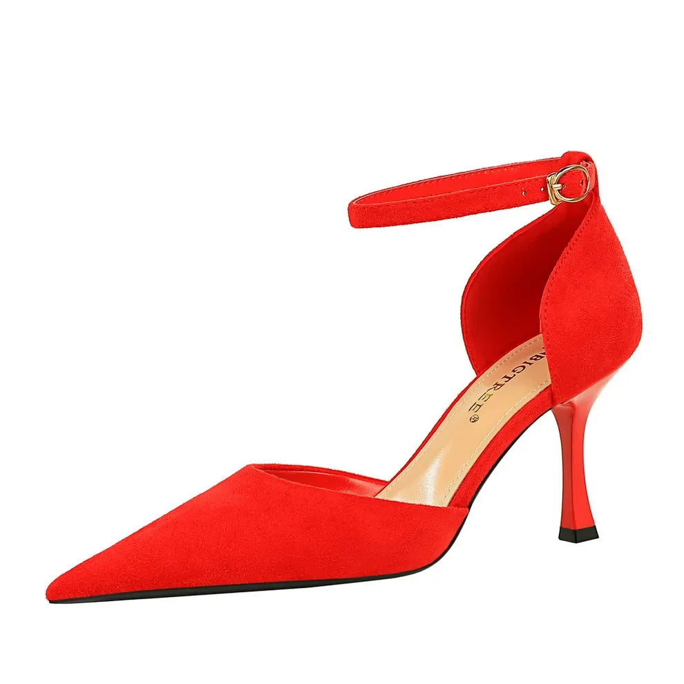 Concise Ankle Strap Mid Heels