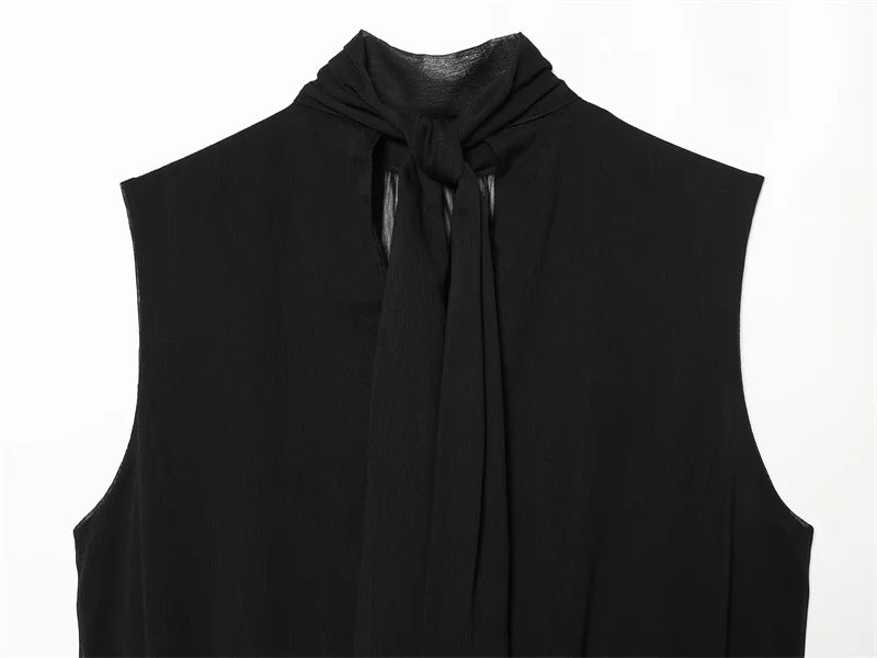 Women's Top 2026 New Spring Summer Fashion Black Sleeveless Pleated Top for Women Casaul Chic Women Top