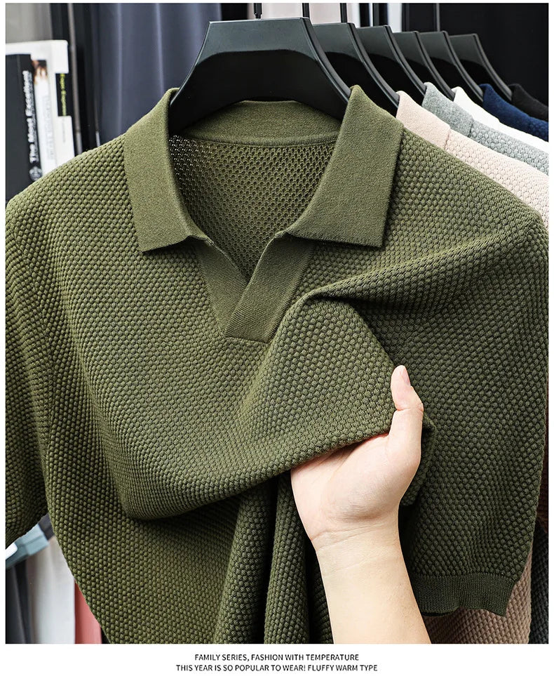 100% Cotton Short-sleeved POLO Shirt Men's Lapel Knitted T-shirt High-end Casual Bottoming Versatile Men's Short-sleeved Men's T