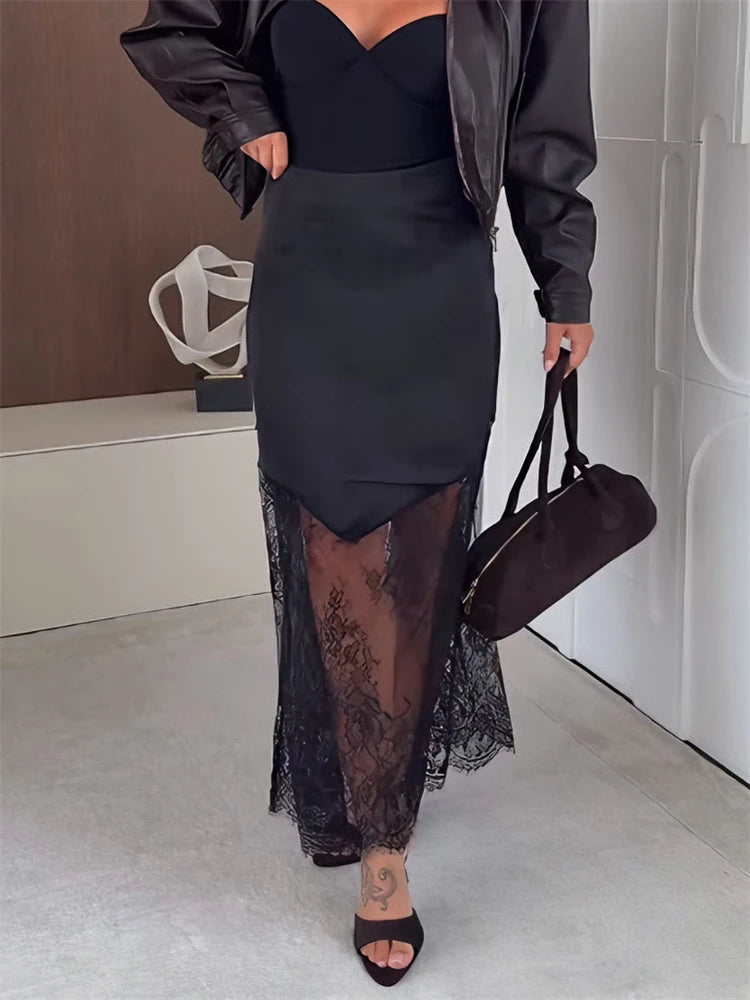 Patchwork Lace High Waist Maxi
