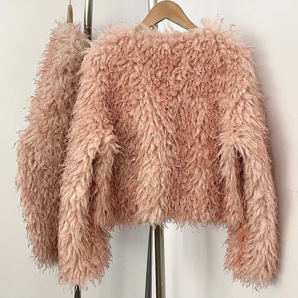 Fur Coat Eco-friendly Coats for Woman Artificial Winter Fur Coat Warm Women's Clothing New in Coats & Jackets Women Tops Stones