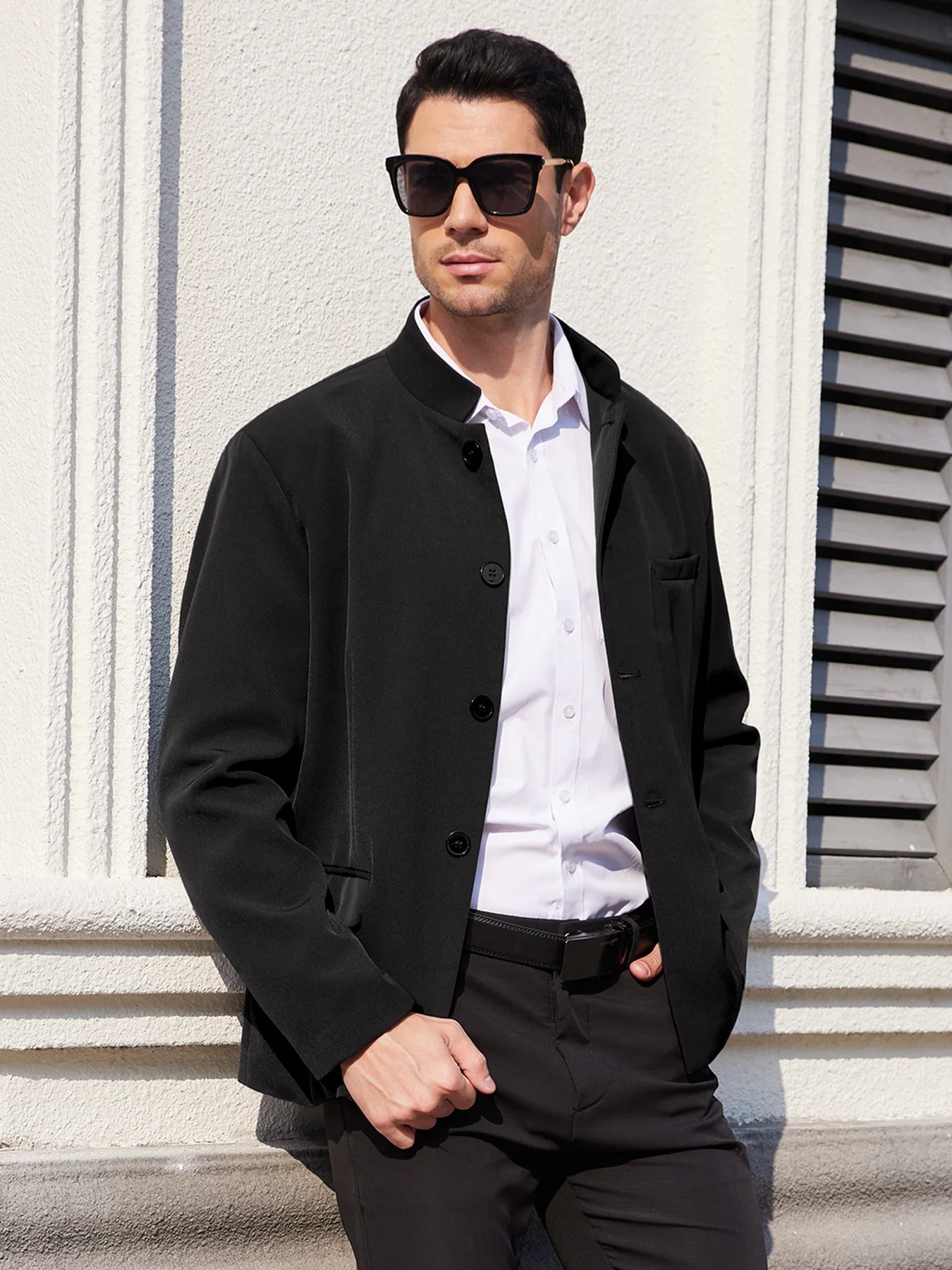 Men’s Plus-Size Stand Collar Business Blazer