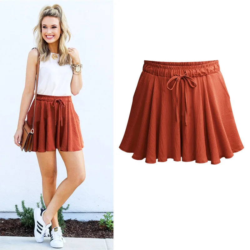 Women Shorts Summer Chiffon Casual Shorts Female Wide Leg Elastic High Waist Shorts Wide Leg  Womens Shorts Summer