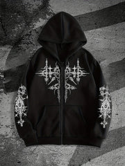Unisex Gothic Dark Print Zip-Up Hoodie Trendy Streetwear Casual Everyday Fashion Unisex Style Holiday Gift