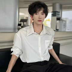 Men's Satin Shirt with Embellished Collar