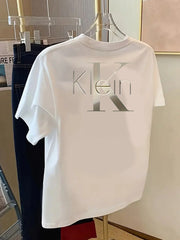 Front and back short-sleeved t-shirts, with logo - Trendy summer and spring women's printed t-shirts. Your best choice