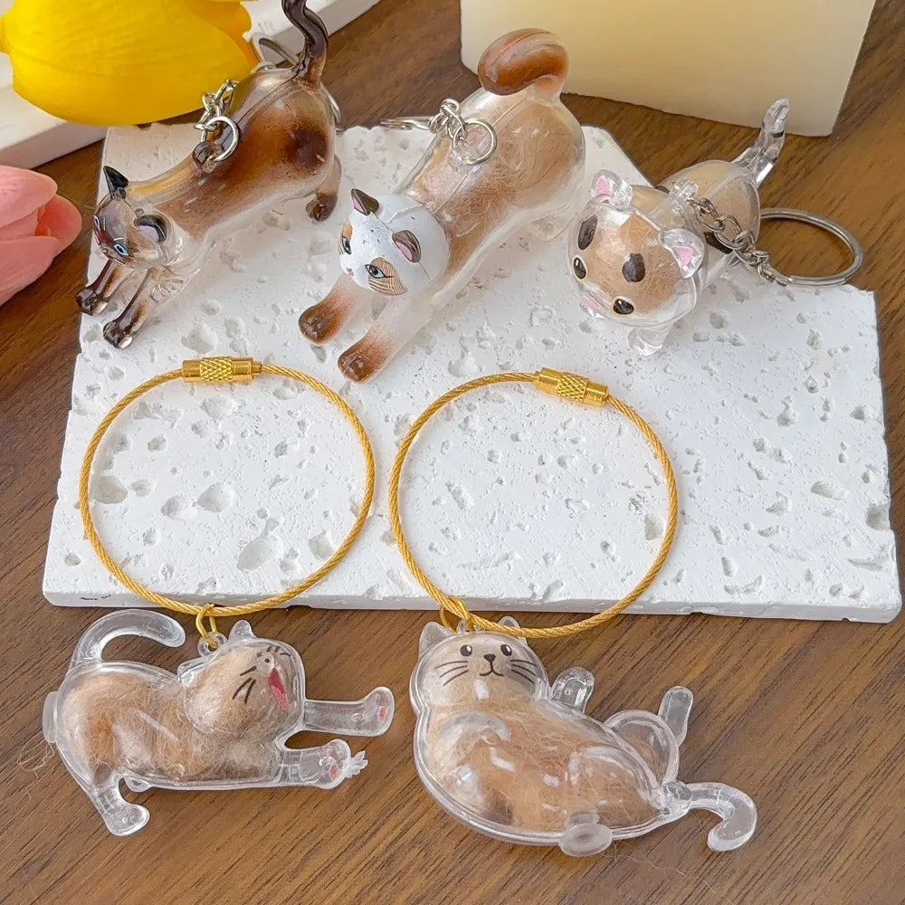 New Cat Hair Storage Keychain Bag Pendant Transparent Pet Fur Keepsake Capsule Souvenir Collection Gift Decoration Accessories