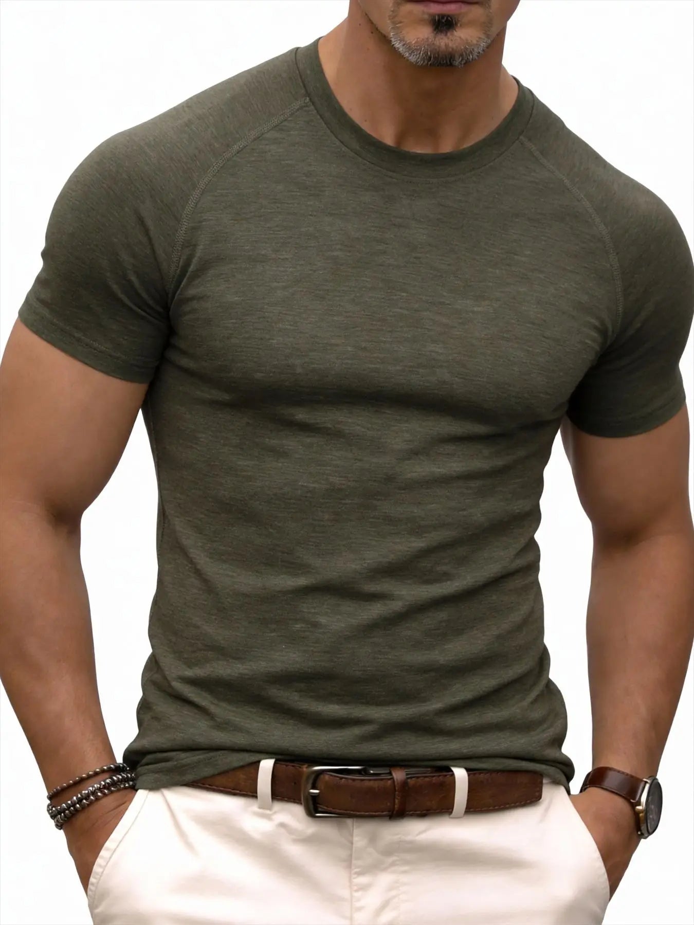 Men's fitness sports T-shirt for training, showing muscles, loose fit, suitable for summer fashion and casual running.
